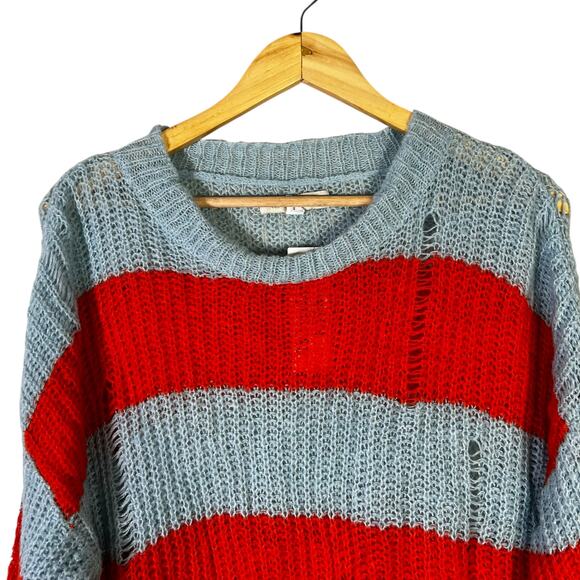 NWT Urban Outfitters Distressed Sweater Womens S Blue Orange Striped Y2K Grunge - Picture 3 of 6